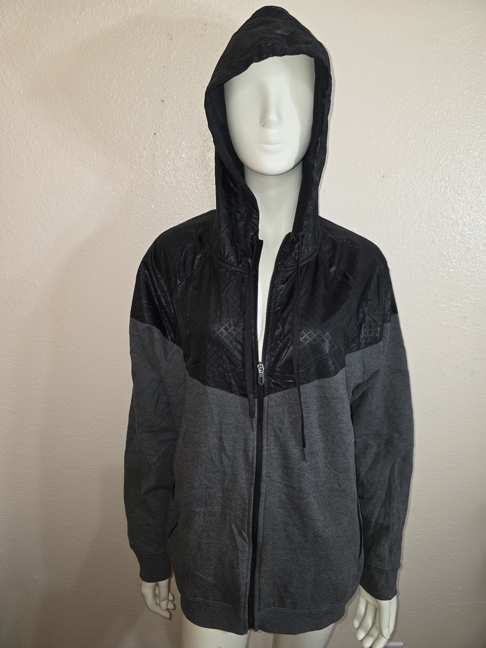 Reebok Men's Hooded Zip Windbreaker in Black and Charcoal